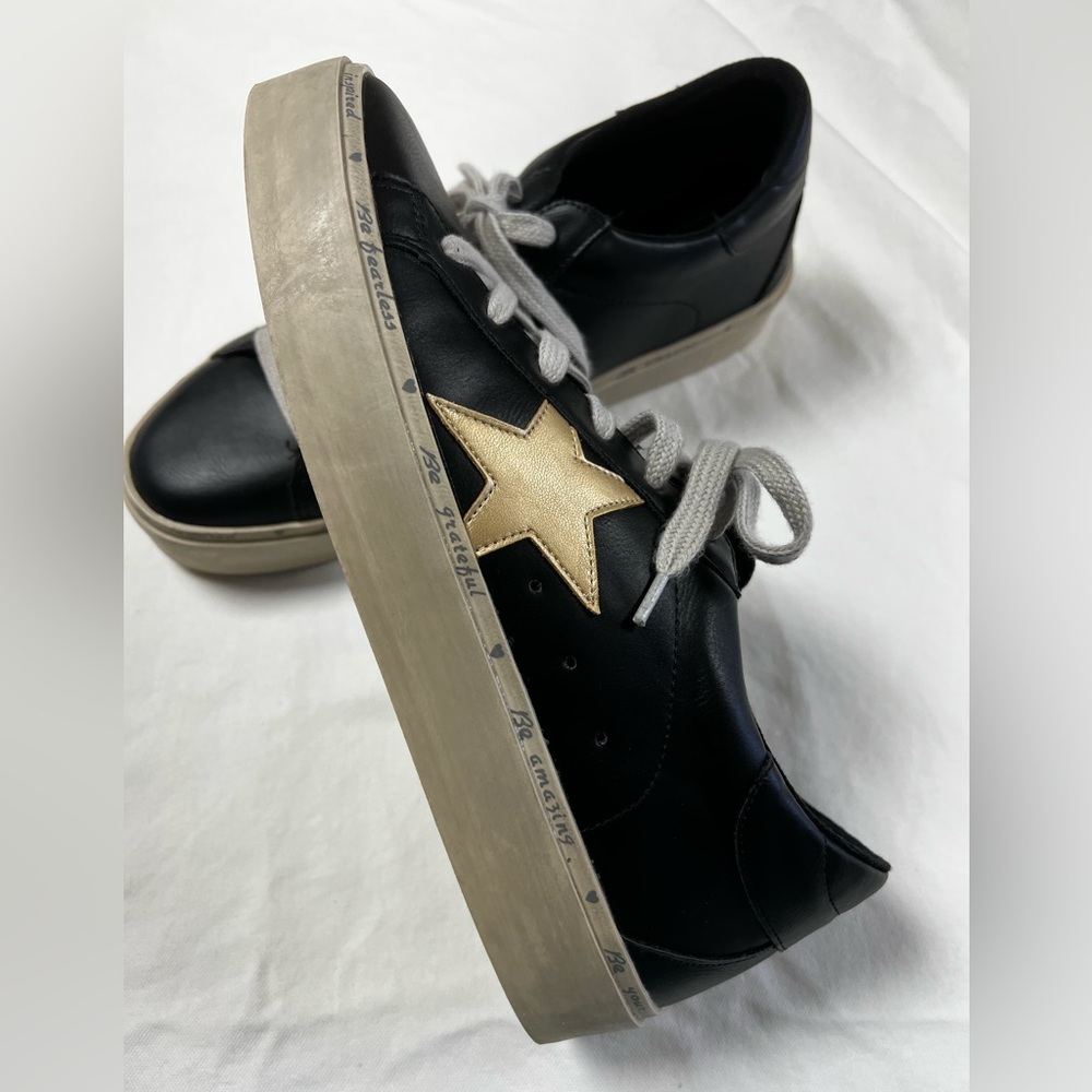 Shu Shop Black and Gold Star Women's Sneakers